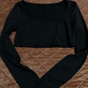 Black Long Sleeve Cropped Top - Women